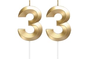 QIKAARA Geburtstagskerzen Zahlen 33, Gold Geburtstag Kerzen, 3D Tortendeko, Geburtstagskerze Kuchendeko für Geburtstag Party, Hochzeiten, Firmenfeiern, Jubiläen kuchen Dekoration, Birthday Candle Nummer 33
