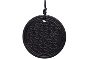 IGOX Shungit Colgante Grabado la Flor de la Vida Círculo con Cordón - Auténtica Curación Piedra para Chakra and und Energieausgleich