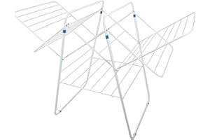 MSV, Etendoir à Linge Accordéon Extensible, Jusqu'à 33 mètres pour Faire sécher Une Grande quantité de vêtement, repliez et transportez Les vêtements étendus Facilement, en Acier, 33m Blanc