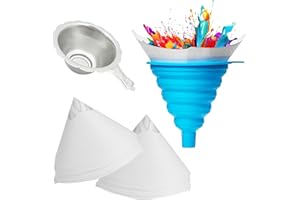 ZENVORIAL 102Pcs Disposable Paper Paint Filters Kit, 100 Pcs 100 Micron Nylon Mesh Cone 3D Resin Paper Filters with 1 Silicone Funnel & 1 Colander, Paint Strainer for Automotive Spray Guns Arts Crafts