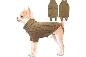 LiebeDD Pull Chien Petite Taille, Chaud Pull Noel Chien Animal de Compagnie Chien col Roulé Tricot Pull Bouledogue Francais Vetement Chien Pyjama Pull-Overs pour Chiens, Marron Kaki, XS