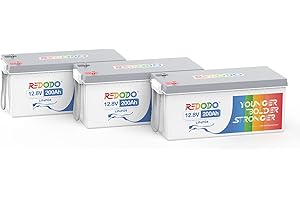 Redodo Batterie au Lithium LiFePO4 12V 200Ah (Pack 3), avec 100A BMS, 4000-15000 Cycles Profonds et 10 Ans de durée de Vie, Les Bateaux, Le Stockage Solaire à Domicile, etc.