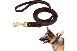 Keyohome 3 Meters Genuine Leather Dog Lead Lead Hand Brown Braided for Large or Medium Dogs Adjustable Training (3m)