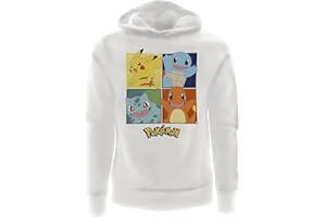 Fashion UK Sudadera oficial Pokemon 4 Personajes Pikachu y Starter. Con capucha. Blanco. Algodón. Tallas para Niños Niños.