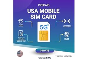 GlobalSims USA Prepaid Sim Card | 30 Days | 5G T-Mobile Network | Unlimited Calls, Texts & Data (30 Days - Unlimited Data)