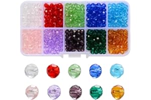 JUHONNZ Perline Cristallo Sfaccettato,1000 pezzi 4mm x 3,5mm Colorate Perline di Cristalli di Vetro Sfaccettate Accessori per Braccialetti Collane Gioielli e Artigianato Fai da Te,10 Colori