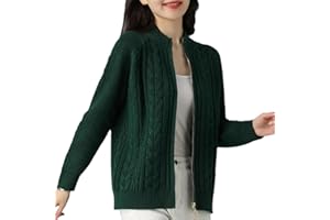 OWNWFEAT Femmes Demi-Col Haut Fermeture Éclair Tricoté Cardigan Veste À Manches Longues Cardigans Épaissir Pull