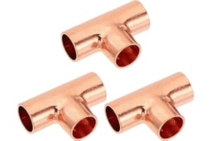 PATIKIL 12mm ID Conector de Tubo de Cobre en T, 3pcs Conector de Tubería de 3 Vías Accesorios de Conexión de Tubería de Cobre Puro al 99.9% con Conexión de Soldadura, 38x1mm(L*Grosor)