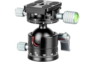 Koolehaoda E2 Tête de Trépied à Profil Bas,36mm Entièrement en Métal CNC Double Rotule Panoramique,Poids Net Seulement 280G, Charge Max 15kg