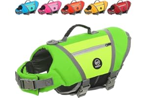 EMUST Dog Flotation Vest, High Visibility Life Vests for Dogs with High Buoyancy, Heavy-Duty Dog Life Jackets for Large Dogs with Adjustable Straps for Pugs, Boxers, Basset Hounds, Green, L