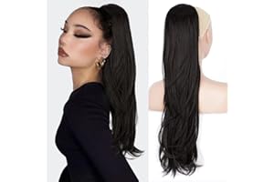 PORSMEER Lange Zopf Pferdeschwanz Haarteil Haarverlängerung mit Kordelzug Lang Glatt Wellig Natürliches Synthetik Haar Ponytail Extensions Schwarz für Frauen 65cm
