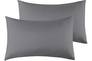 POLIGINO Federe Cuscini Letto Matrimoniale 50 x 80 cm,Coppia Federe in Microfibra Chiusura a Busta - Grigio Scuro