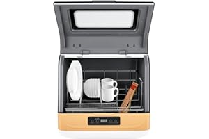 CUNNYEND Mini lave-vaisselle de table, autonome, 35 cm, 800 W, 220 V, avec affichage LED tactile, température 70 °C, capacité de 4 à 6 couverts, 12 à 20 pièces, pour appartements et camping-cars