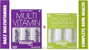 Fast&Up Vitalize Multivitamins and Fortify Bone Health Supplements Combo Box (1 box Vitalize-60 effervescent tablets, 1 box Fortify