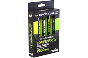 VERICO LoopEnergy AA 2550 Wiederaufladbare USB-C Batterie AA 1,5V 2550mWh (1700mAh) Li-Ion, Schnellladung via USB-C Anschluss in ca. 2 Stunden, 4X AA, Farbe: Grün