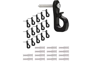 BSTOT 30 Pcs Q-Hanger Screw in Hooks for Outdoor String Lights, Fence Hooks for Wood Light Wire Led Light Clips with Safety Buckle, Patio Wall Hook Hanging Light (Black)