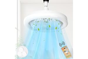 CARSEATTY LED Ceiling Light with Fan, Adjustable Angle,30W Dimmable Ceiling fan with Lamp, with Remote Control, Timing and 3 Speeds, E27 Lamp Holder, 3000K-6500K for Small Spaces Bedroom Home Office (White)