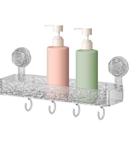 Mensola Doccia A Ventosa - 32 Cm, Portata 10kg, Con 2 Ganci, Senza Forare, Antiruggine - Foto 8