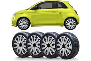 SOLIP car 14 inch wheel trims, Hub caps, Set of 4 Fiat 500 wheel trims, Silver/Black Full Set (4mik)