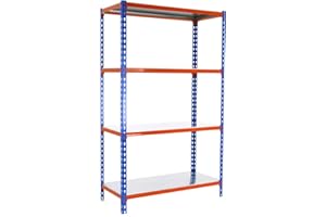 Simon Rack Estanterias Metalicas, 1500x1100x400 mm, 4 Baldas de Metal, 200 kg de Punto Flexión, Estanterias Almacenaje, Azul/Naranja/Galva - Simonclick