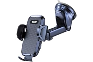TOPK Car Phone Holder, Phone Holder for Cars Dashboard/Windscreen Adjustable 360° Rotation Upgraded Strong Suction Car Phone Mount for All 4.7 to 6.8 inch Smartphones