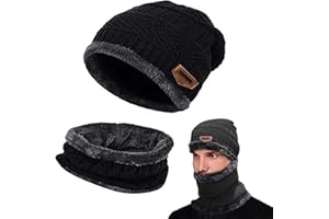 Amebleak Wintermütze Schal Set, Winter Warm Beanie Mütze, Unisex Strickmütze mit Fleecefutter Mütze Schal, Wolle Strickmütze und Loop Schal für Herren und Damen