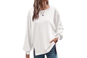 OLIPHEE Mujer Sudadera Vintage con Paneles Cuello Redondo Manga Larga Sudadera De Color Liso para Elegancia Casual Streetwear Primavera Otoño