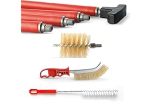BARETTO Kit Pulizia Camino, Kit Pulizia Camino con Prolunghe di 6 Metri con Curvatura a 45°, Kit Pulizia Canna Fumaria con Scovolo in Acciaio (120 mm)