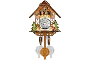 Allayu Reloj de Pared Antiguo con Alarma oscilante, Reloj clásico Atemporal Tradicional de la Selva Negra, Reloj de Cuco de para Madera, CM001