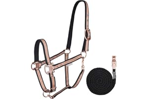REITSPORT WALDHAUSEN Waldhausen Halfter Set Klassik inklusive Strick mit Panikhaken (Vollblut, Schwarz Rose)