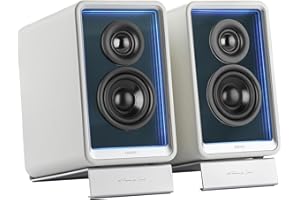 Edifier QR65 Haut-Parleur de Moniteur Design Actif (70 W) avec Effets Lumineux RVB, 3 Ports de Charge Rapide USB TurboGaN et Sortie Caisson de Basses, Blanc