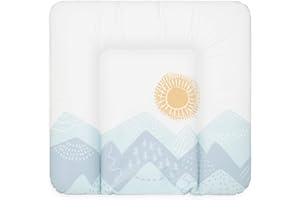 BONKY® Wickelauflage 75x72 cm - weiche Wickelunterlage - Baby Wickeltischauflage - Wasserdischt - Abwaschbar - Made in EU - 100% Oeko TEX - Berge