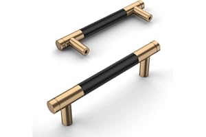 Amerdeco 5 Stück Gerändelte Schrankgriffe schwarzes Gold Griffe Möbel Möbelgriffe 96mm Lochabstand Türgriffe küche Schubladengriffe küchengriffe Vintage Griffe für Küchenschränke Kommode Schrank…