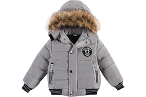 linboo Jungen Winterjacke Outdoor Mantel Parka mit Fellkapuze Steppjacke Baumwolle Kinderjacke Warm Wintermantel Gefüttert Winter Kapuzenjacke