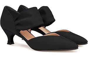 Coutgo Damen Niedrig Kitten Heel Kleid Schuhe Spitze Zehe Slip On Knöchelriemen Ausschnitt Elegante Party Hochzeit Pumps