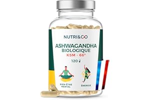 NUTRI & CO Ashwagandha BIO KSM-66® Breveté - Extra Fort 1200mg 5% Withanolides - 120 gélules Vegan - Extrait 100% Pur - Fabriqué en France