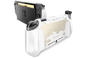Mumba Coque pour Nintendo Switch [Blade] Poignée en TPU Étui de Protection Ergonomique Compatible avec Console Nintendo Switch et Contrôleur Joy-Con (Blanc/Or)