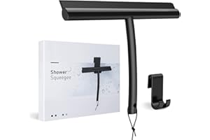 VVHIPPO Rasqueta Limpiacristales, Negro Limpiacristales de Silicona con Gancho y Cordón de Silicona, 23,5 cm de Ancho Limpiador Mamparas para Duchas, Ventanas, Espejos, Ventanas de Coche, Vidrio, Azulejo