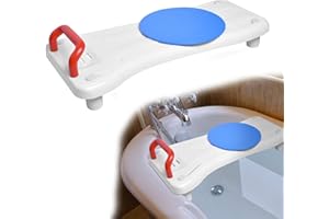 Suusolny Badewannensitz Senioren 75.5x34cm Badewannenbrett zum Sitzen Verstellbar 41-63cm Sitzbrett Wannenbrett Badewanne Brett Seifenablage & ergonomischer Griff 150KG - Rot Griff + Drehscheibe
