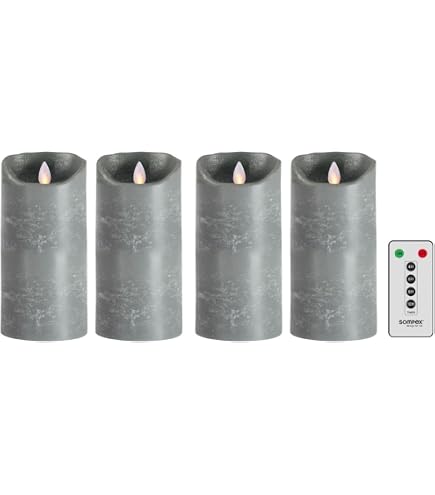 Sompex LED Kerzen 4er Set Mit Timer, Flackernde Flamme, Anthrazit, Wahlweise 12,5/18/23 Cm