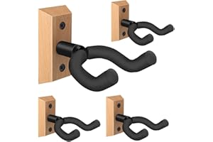 DOMMI Support Guitare Mural 4 Pack, Support Mural Guitare Avec Crochet Souple Rotatif pour Guitares de Toutes Tailles, Bois dur en U Accroche Guitare Mural pour Acoustique, Guitare Electrique, Basse