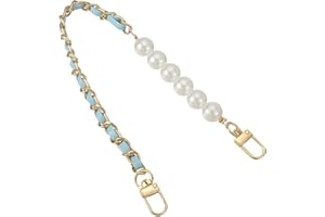sourcing map Leather Wristlet Strap, 350mm/14-inch Imitation Pearl Short Handle Hand Wrist Purse Chain Strap Replacement for Mobile Case Clutch Wallet Keychain Bags DIY (Blue, Gold)