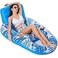 Proberos Inflatable Pool Lounger for Adult, Long Swimming Pool Float Inflatable with Headrest & Cup Holder, Noodle Floaties Rafts Pool Hammock Floats for Sunlight Bathing,white
