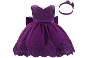 Lito Angels Baby Girls Flower Girl Bridesmaid Lace Dress with Headband Wedding Party Elegant Ball Gown Age 3-24 Months