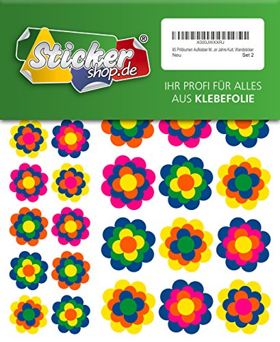 85 Prilblumen Aufkleber Maxiset in 5 Größen, Retro Style 70er Jahre Kult, Wandsticker