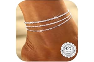ORAZIO 3 Stück Fussketten Für Frauen Silber 925 Fußkettchen Für Damen Fußkette Silber Fußkettchen Wasserdicht Verstellbar Fußkettchen Silber