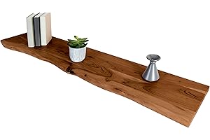 ‎SAM SAM Holzplatte 120x30 cm SUVA, Holzbrett massiv nussbaumfarben, Baumkantenplatte für Heimwerker, Regale und Fensterbretter, einseitig Baumkante