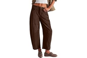 WINKEEY Pantalon Corduroy Femme Large Haute Taille Pantalon Élastique Bootcut Palazzo avec Poches pour Automne Hiver