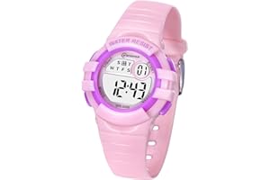 TENOCK Reloj Niñas Digital, Reloj de Pulsera Niño Multifunción con Pantalla LED Impermeable para Niños, Niñas Reloj Infantil Aprendizaje para Niños 4-15 Años (Rosa)