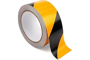Vueinrg 25m x 5cm Warnband Schwarz Gelbes Klebeband Reflektierend Warnklebeband Sicherheitsband Selbstklebend Reflektorband Wasserdicht Reflexionsband für Warnmarkierung PKW Anhänger Draußen